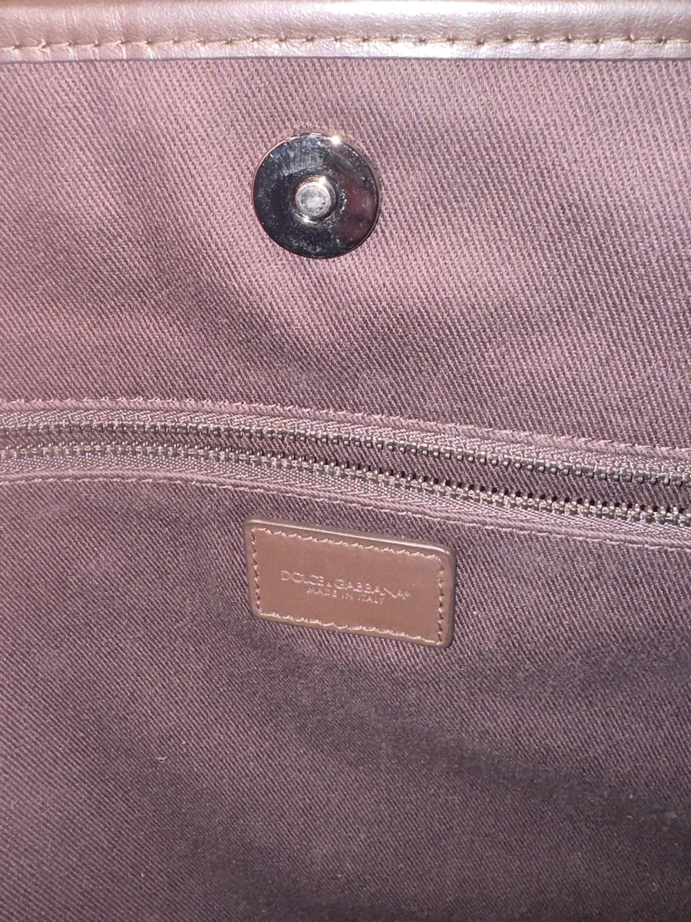 Dolce & Gabbana Large Shopping Beige Canvas Tote with Dark Brown Trim